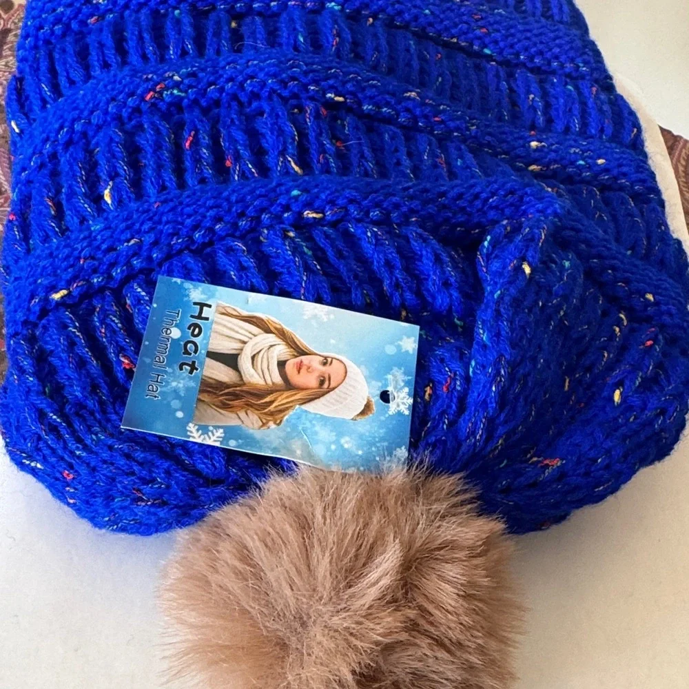 C.C Blue Knit women’s  Beanie with Pom Pom